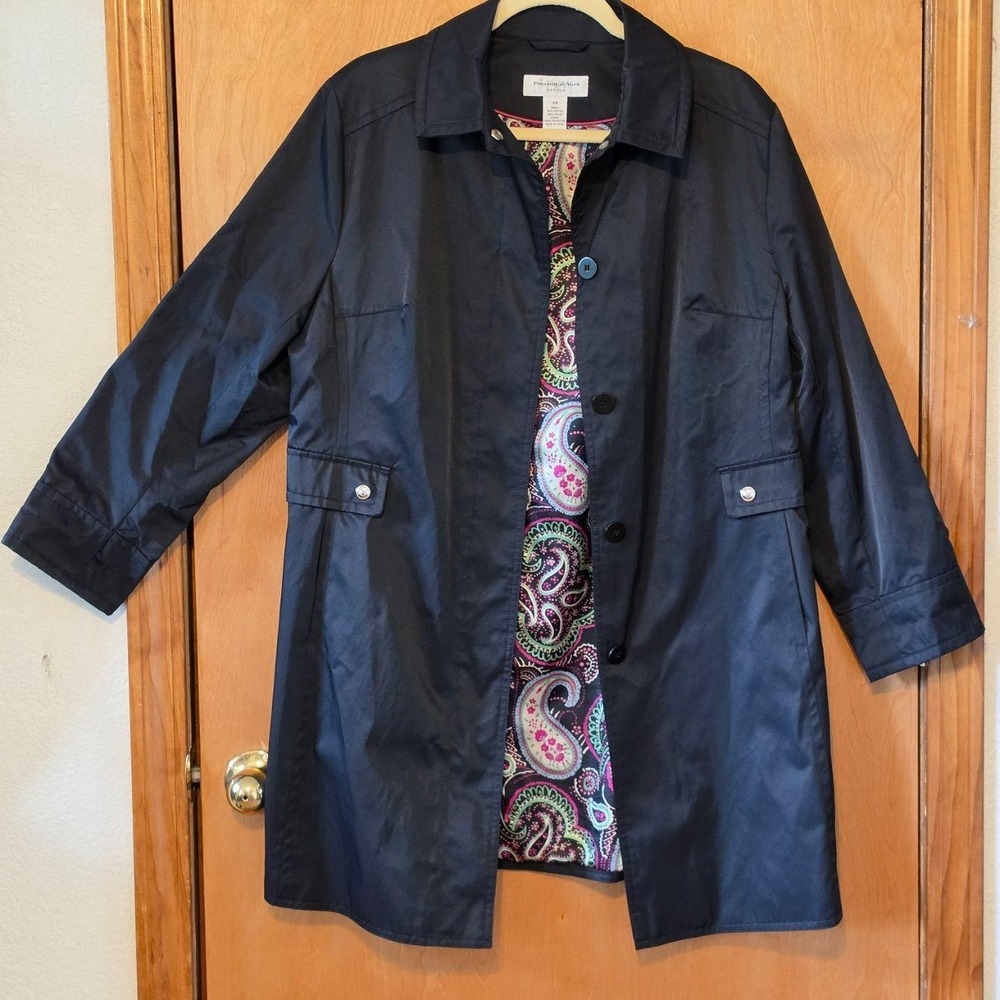 Preston & York Petites Black Trench Coat Paisley Lining Water Resistant PM